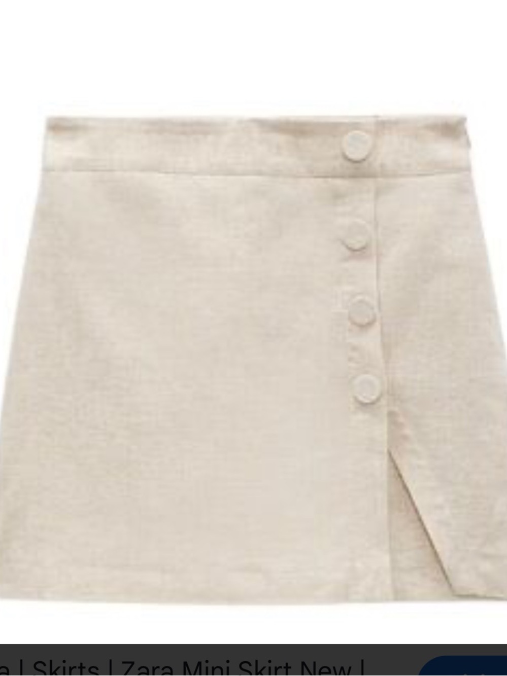 Zara Side Zip Skort Cream Linen Button-Detail Mini Skirt L